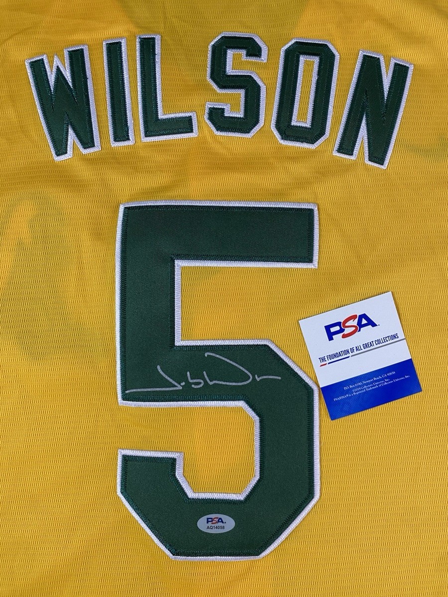 ATHLETICS- JACOB WILSON AUTOGRAPH YELLOW #5 NIKE JERSEY PSA
