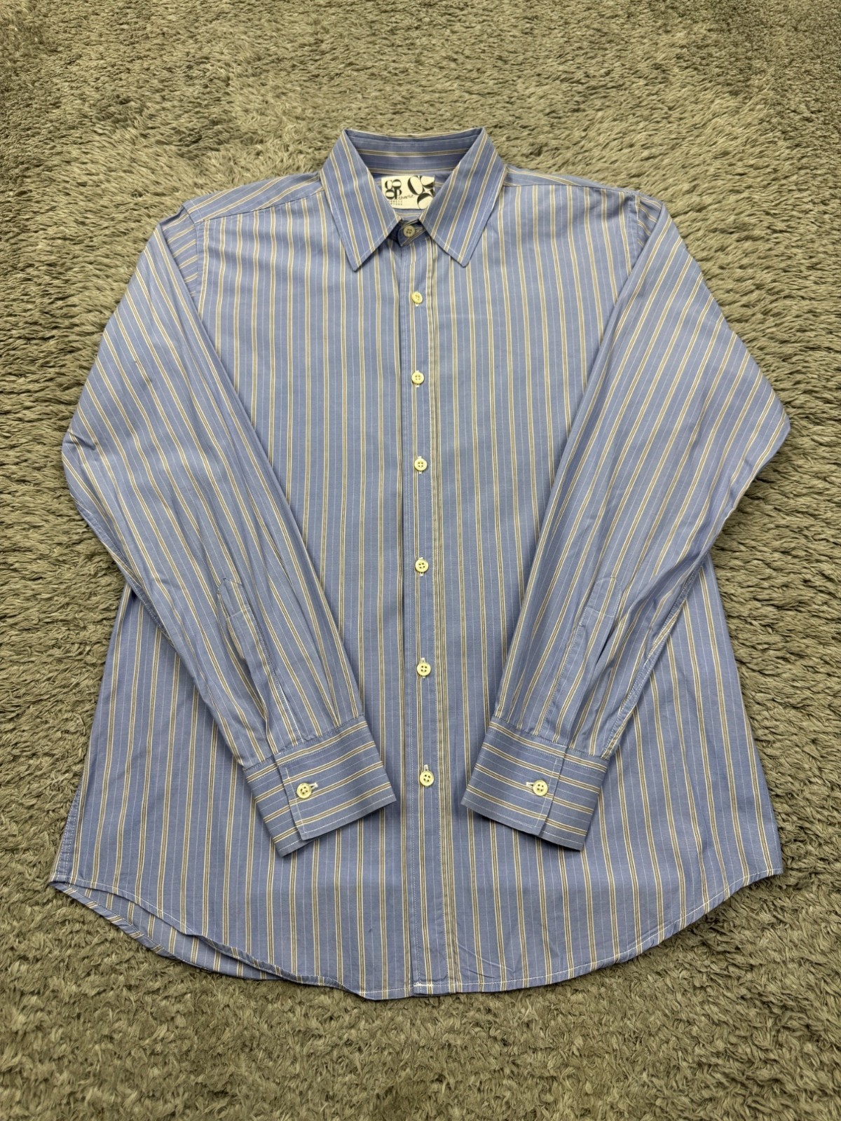 Barneys New York Shirt Men Medium Blue Striped Career Button Up Made In Italy