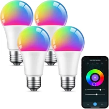 Gosund Smart Bulbs 4-Pack – A19 RGB+White WiFi LED, Alexa/Google, Dimmable