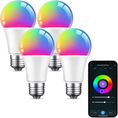 Gosund Smart Bulbs 4-Pack – A19 RGB+White WiFi LED, Alexa/Google, Dimmable