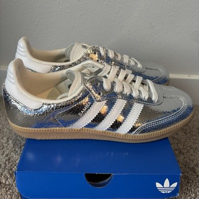 Adidas Samba OG W Silver Metallic Cracked Leather JR0035 Size 6 New Authentic