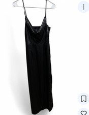 Forever 21 Black Satin Slip Dress Small Cowl Neck Midi Y2K