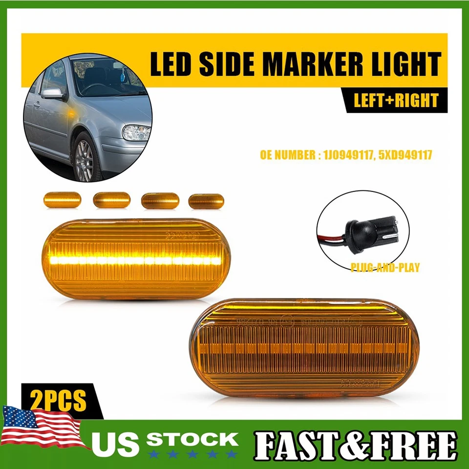 For VW MK4 Jetta Bora Passat Dynamic LED Fender Side Marker Light Front 1~10X - Image 2 of 4