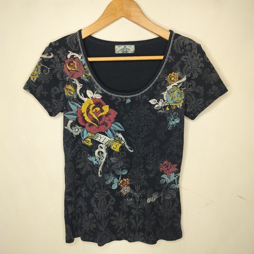 Vanilla Sugar Womens Floral T-Shirt Small Jeweled Y2K Grunge Graphic Streetwear - Picture 2 of 11