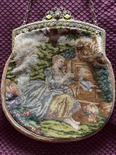 1900  s Original Antique Tapestry Jeweled Purse Bag Gold Vintage Edwardian Era