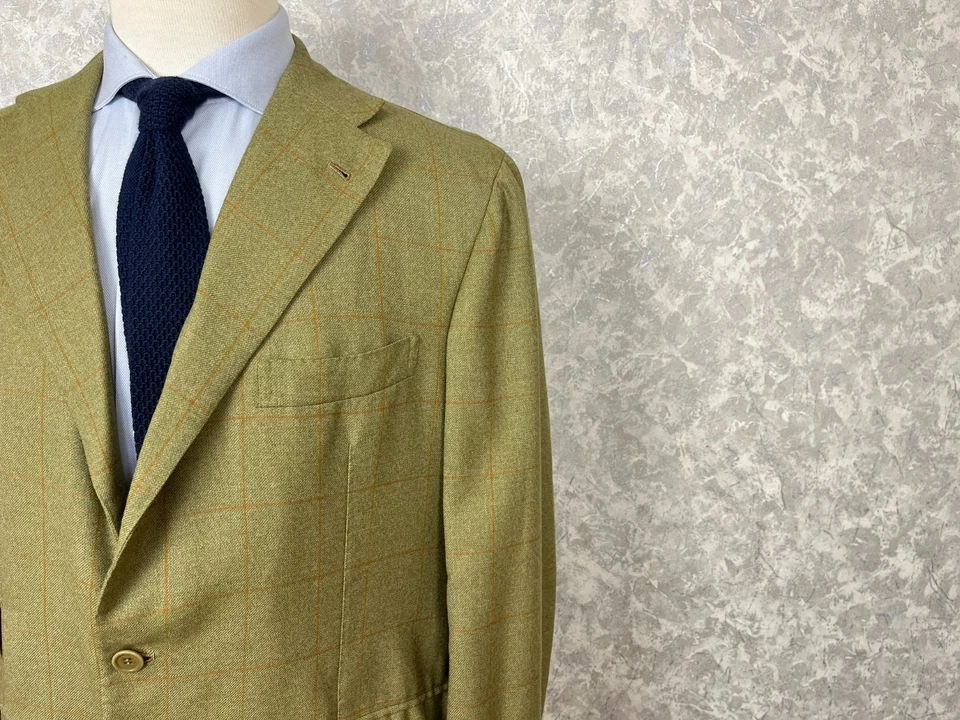 Blazer hecho a mano Orazio Luciano Napoli caqui ventana lana 2 rollos 3 botones 44 Foto 4 de 4