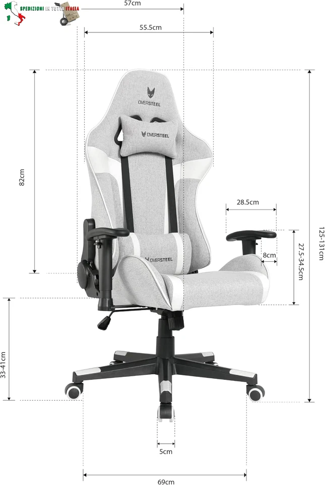 - ULTIMET Sedia da gaming professionale, tessuto traspirante, braccioli 2D, alte - Immagine 3 di 4