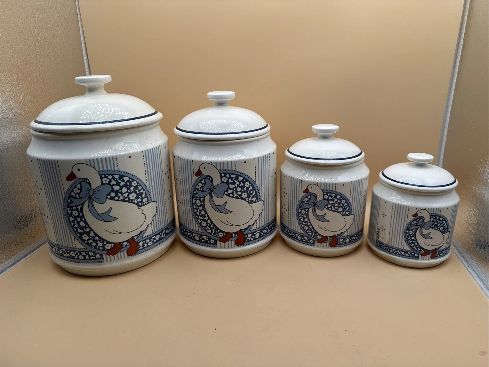 B&D Vintage 1980s Goose 4 Pieces Canister Set Ceramic Kitchen Storage Japan Lids