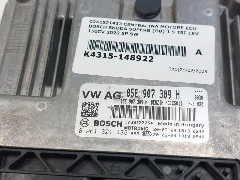 0261S21433 CENTRALINA MOTORE ECU BOSCH SKODA SUPERB (B8) 1.5 TSI 16V 150CV 2020  - Immagine 4 di 4