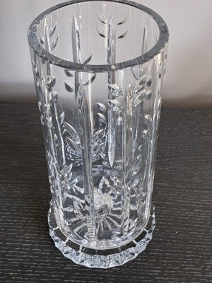 Hurricane Candle Holder Leaf &Vine Pattern 9  Cut Crystal Two Piece Tall Vintage