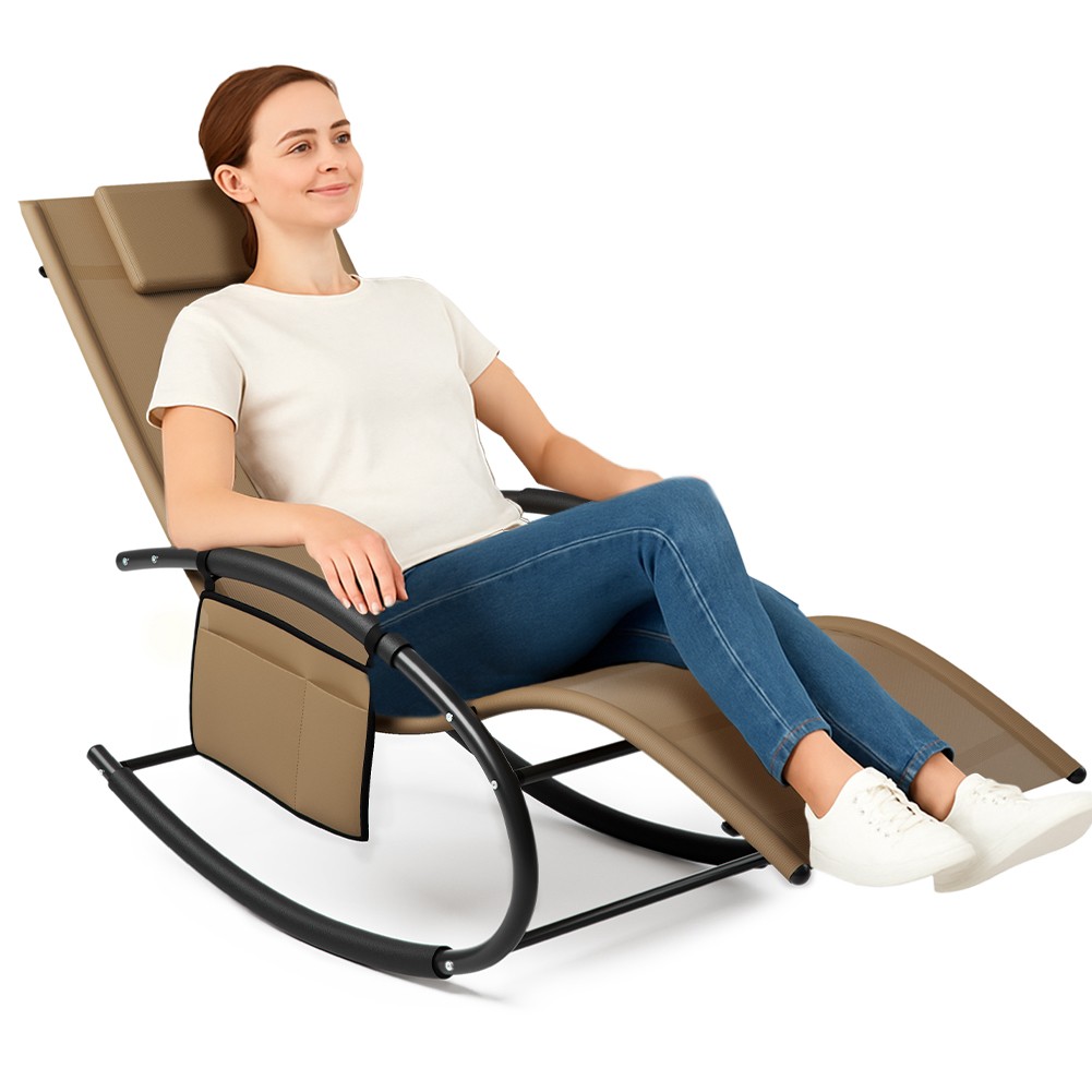 Sedia Sdraio a Dondolo Gravita Zero Lettino Prendisole Giardino Textilene Marron