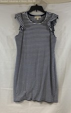 Michael Kors Women's Sheath Dress Navy White Striped Zipper Shoulder Size M
