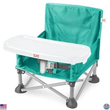 Bright Starts Pop 'N Sit Portable Booster Seat with Tray, Teal, 6 Months-3 Years