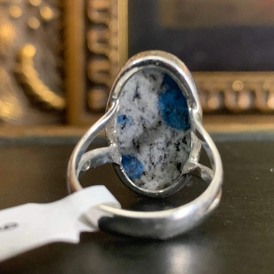 Anillo K2 Jaspe Plata Esterlina Ovalado Azul Blanco Piedra Hecho a Mano Talla 6 Artesano Foto 4 de 4