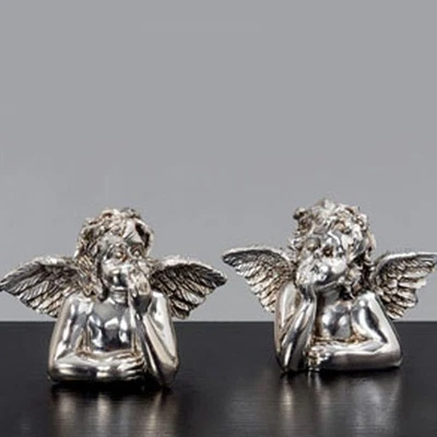 Ángel Plata Set De 2 Querubines Regalo De Boda Bautizo Navidad 7 X 9 Cm - Imagen 1 de 4