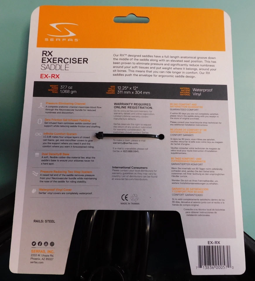 NUEVO Sillín Ejercitador Serfas RX Diseño Doble Barra con Cubierta de Vinilo Impermeable Foto 4 de 4