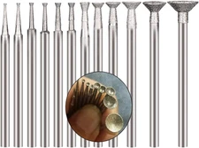 12 Pcs Bowl Shape Diamond Burr Set, 3/32'' Shank Stone Carving Sets Wire Rounder