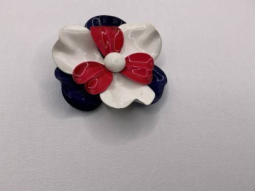 Vintage Goldtone & Red/White/Blue Enamel Flower Brooch - Picture 2 of 3