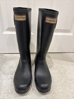 Hunter Original hohe Regenstiefel - Damen UK4 - schwarz mit Rückenriemen