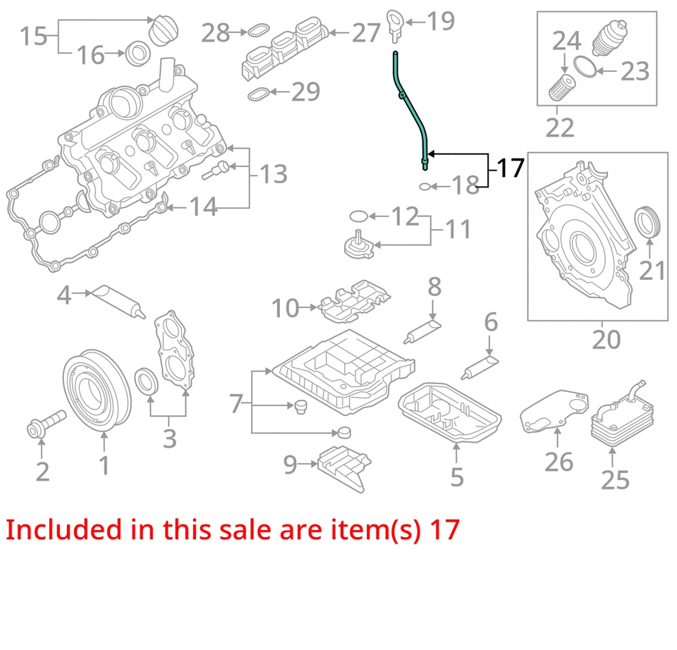 Conjunto de tubo de varilla de medición de nivel de aceite de motor Audi Q7 2011-2019 06E115630B OEM Foto 4 de 4