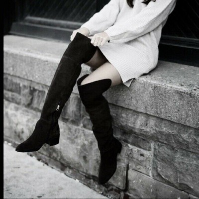 COACH Lucia Split Boots Tall Over the Knee Suede Leather Black