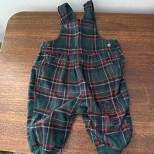 Vintage Baby Place 0-3 months Tartan Plaid Overalls Red Green Winter Snap Taiwan