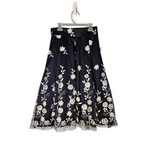 Eliza J Blue Floral Applique Embroidered Tulle Skirt A-line Size 2 Romantic