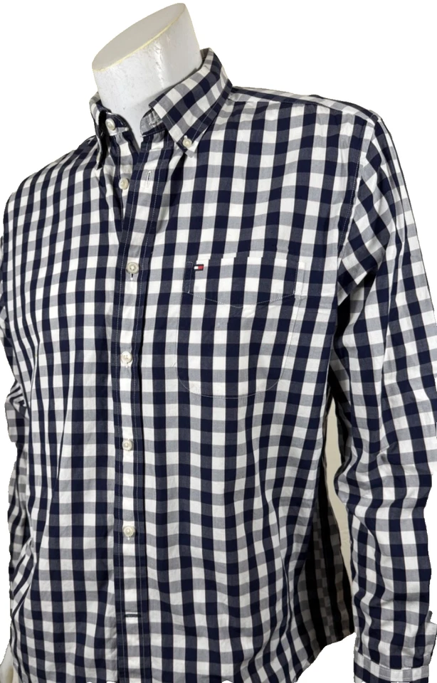 Tommy Hilfiger Button Down Shirt Mens Cotton Blue Plaid Casual Long Sleeve Sz L - Image 3 of 4
