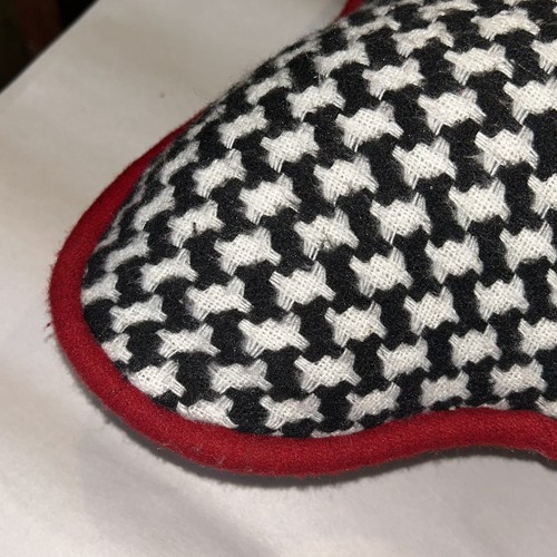 Dog Bone Shaped Novelty Pillow D Stevens Black And White Houndstooth Red Trim - Picture 3 of 5