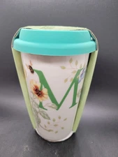 NWT Lenox Butterfly Meadow Tumbler Initial "M" 10oz Porcelain Thermo Travel Mug