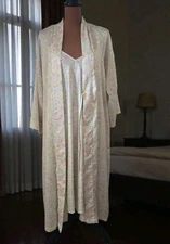 Cabernet Nightgown Robe Set Chemise Romantic Pastel Floral Large L Belted Pocket