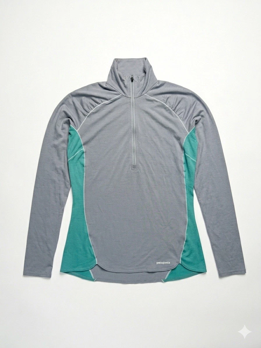 Patagonia Women's Merino Wool 1/4 Zip Long Sleeve Shirt, Base Layer Size M, Gray