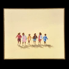 Original Lonnie Leonard Oil Painting Framed "Sunday Walk" 60s Playful Children