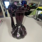 Fenton Glass Amethyst Plum Ewer Hand Painted Vase Signed