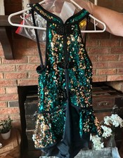 Weissman Girls One Size Green/Gold Sequin Halter Dance Costume Peplum Shorts 9