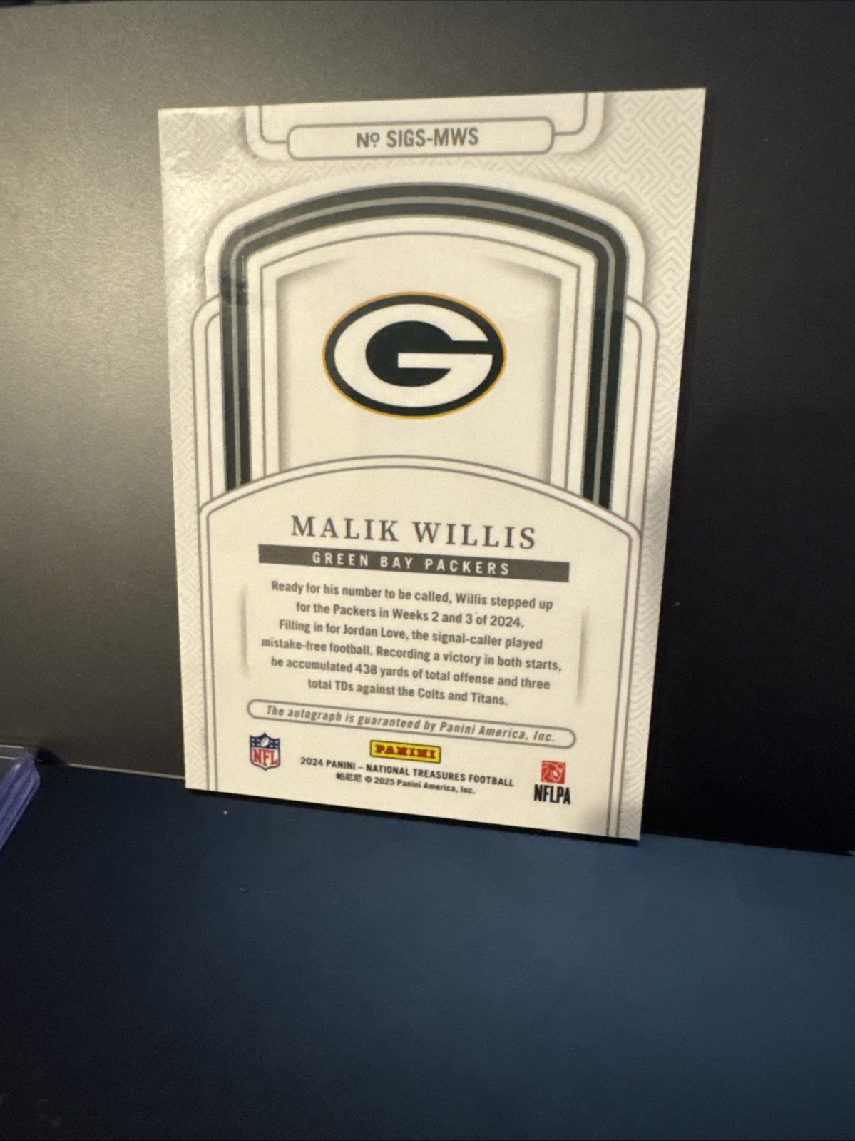 2024 Panini National Treasures Malik Willis Auto 46/99 Packers NFL Card view 2