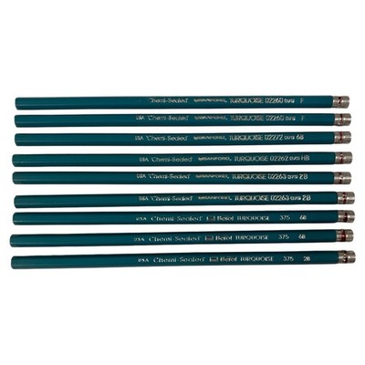 9 Sanford / Berol Turquoise 375 Drafting Pencils Assorted HB F 2B 6B