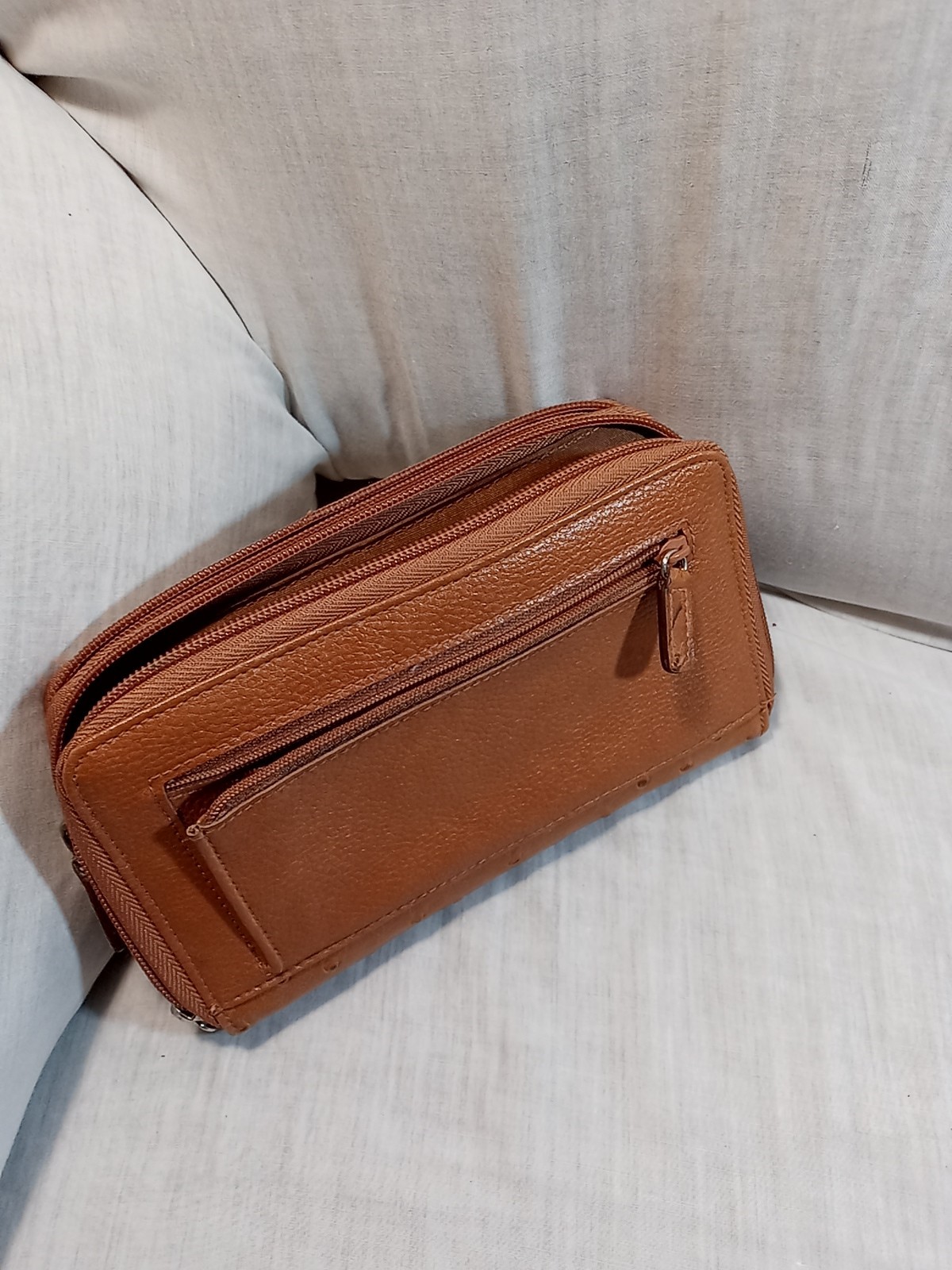 Double Zippered Women's Multi Compartment Brown Wallet