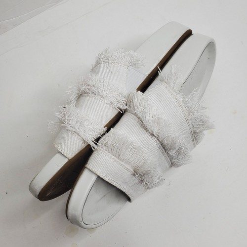 Joie Jaden Slide Sandal White Denim Fringe Across Top Size 37/7 - Picture 3 of 10