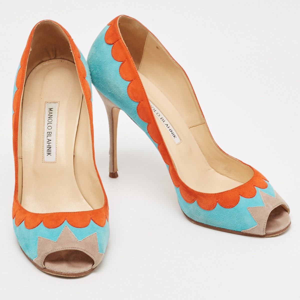 Manolo Blahnik Blue/Orange Suede Peep Toe Pumps Size 41 | eBay Manolo Blahnik Blue/Orange Suede Peep Toe Pumps Size 41 | eBay