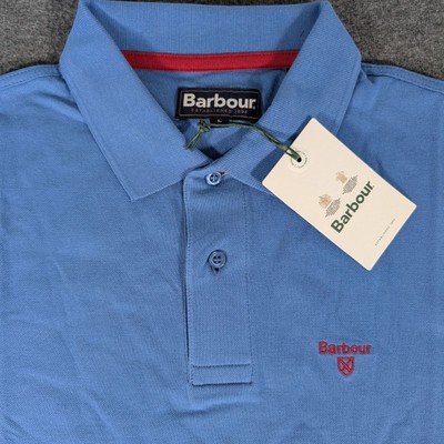 Barbour Lightweight Sports Polo, Men's Large - Federal Blue Tailored Shirt NEW