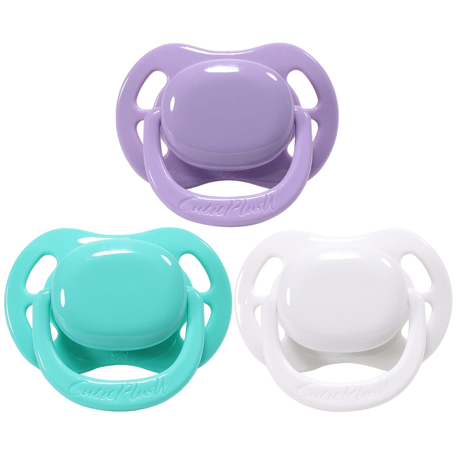 Pack 3 sucettes papillon taille adulte grand écran silicone violet vert