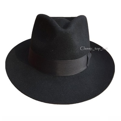 Israel Jewish Hat Wool Hasidic Jews Wide Brim Fedora Cap Black Felt