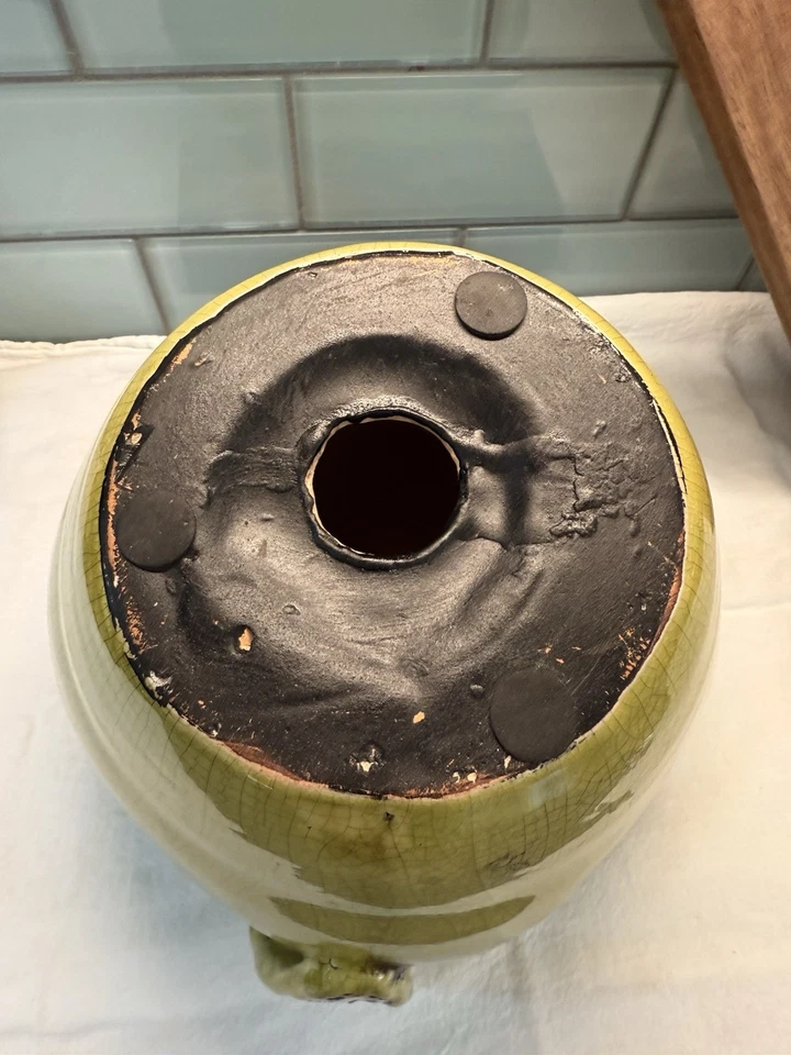 Decoración de manzana cerámica esmalte craquelado verde grande - escultura de fruta de terracota Foto 4 de 4