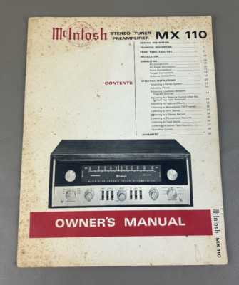 MCINTOSH MX110 STEREO PREAMPLIFIER OWNERS MANUAL D-1313