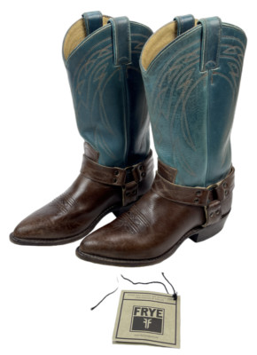Frye Billy Harness cowboy boots teal and brown womens 8B