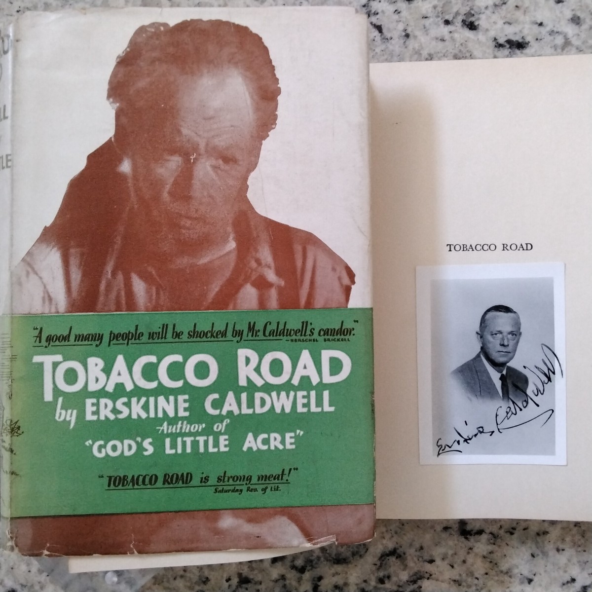 Erskine Caldwell SIGNED Photo 1932 Novel Tobacco Road South Depression HC/DJ