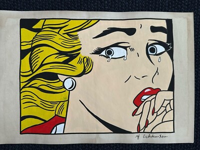 Roy Lichtenstein drawing and painting on old paper signed stamped vintage
