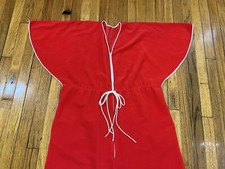Vintage Vanity Fair Red Long Robe w/White Trim Women's Large Made in USA