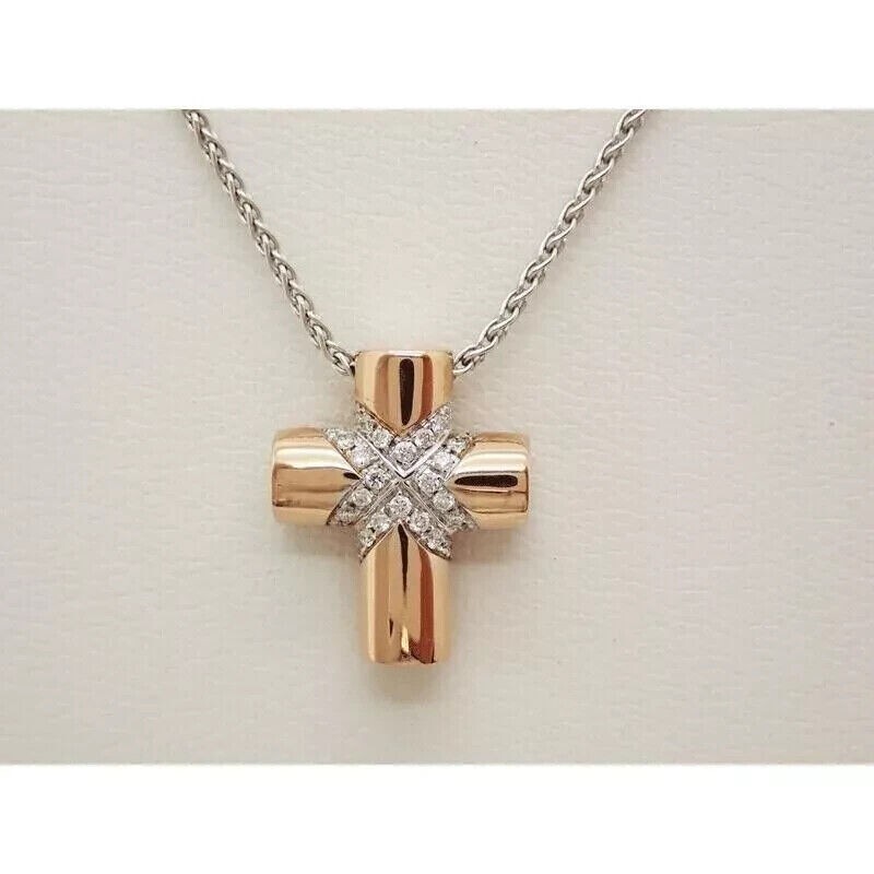 Stunning Round Cut Simulated Diamond Cross Pendant in 14K Gold